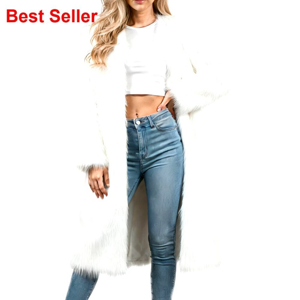 Long Faux Fur Coat with Pockets, Winter Fuzzy Jacket for Women